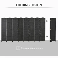 HOMCOM Folding Room Divider Screen 8 Panel 5.6 ' Tall Privacy Screen Freestanding Room Partition for Home Office, Black(m-5)