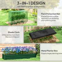 Outsunny Galvanized Steel Planter Box with Crop Cage and Shade Cloth, Raised Garden Bed for Flowers, Vegs and Herbs(m-4)