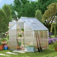 Outsunny 6' x 6' x 6.5' Polycarbonate Greenhouse, Walk-in Green House with Adjustable Roof Vent, Galvanized Base, Sliding Door and Rain Gutter for Outdoor, Garden, Backyard, Clear(m-1)