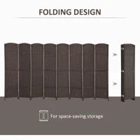 HOMCOM Folding Room Divider Screen 8 Panel 5.6 ' Tall Privacy Screen Freestanding Room Partition for Home Office, Brown(m-5)