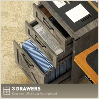HOMCOM Vertical Filing Cabinet with 3 Drawers, Rustic Farmhouse Office Storage Cabinet for A4, Letter Size, Grey Wash(m-5)