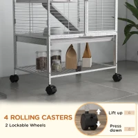 PawHut Rolling Small Animal Cage 34"H Chinchilla Cage for Ferrets, Squirrels w/ Removable Tray, Storage Shelf, Light Grey(m-6)