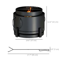 Outsunny Smokeless Fire Pit with Ash Catcher, Portable Wood Burning Firepit with Poker for Garden Camping Bonfire Party, Black(m-3)