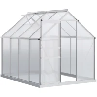 Outsunny 6' x 8' x 6.5' Walk-in Greenhouse, Polycarbonate Greenhouse with Adjustable Roof Vent, Base, Sliding Door, Clear(m-12)