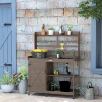 Outsunny Wooden Potting Bench with Storage, Sink, Water Tap for Backyard, Patio, Balcony, Dark Brown(m-10)
