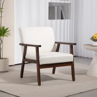 HOMCOM Modern Accent Chairs with Cushioned Seat, Upholstered Linen-Feel Armchair for Bedroom, Living Room, Cream White(m-1)