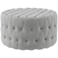HOMCOM Round Ottoman Coffee Table with Velvet-feel Upholstery, Button Tufted Design and Padded Seat, Gray(m-1)