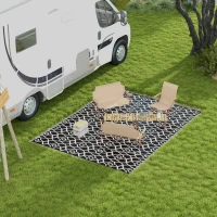 Outsunny Reversible Outdoor Rug Carpet RV Camping Rugs with Carry Bag, 9' x 12', Black & White Clover(m-10)