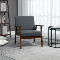 HOMCOM Modern Accent Chairs with Cushioned Seat, Upholstered Linen-Feel Armchair for Bedroom, Living Room, Dark Gray(m-8)