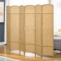 HOMCOM Folding Room Divider Screen 6 Panel 5.6 ' Tall Privacy Screen Freestanding Room Partition for Home Office, Nature Wood(m-10)