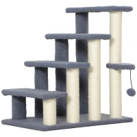 PawHut 4 Levels Cat Steps with Scratching Posts for High Bed, Sofa, Gray(m-1)