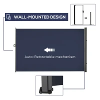 Outsunny 118" x 79"  Outdoor Folding Privacy Screen Retractable Side Awning Patio with Resistance to UV Rays and Wind Dark Blue(m-5)