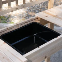 Outsunny Outdoor Potting Bench Table, Wooden Workstation with Sliding Tabletop, Storage Shelf and Dry Sink, for Greenhouse, Garden, Patio, Natural(m-8)