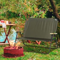 Outsunny Double Folding Chair, Loveseat Camping Chair for 2 Person, Portable Outdoor Chair with Wood Armrest for Fishing Travel, Green(m-1)