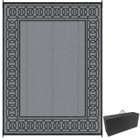 Outsunny Outdoor Rug for Patio, 9' x 12' Waterproof Large Mat, Reversible Plastic Straw Rug for Decor, Portable Outside RV Camping Area Carpet Mat for Backyard Porch Deck Picnic, Black & Gray Border