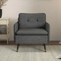 HOMCOM Modern Armchair, Upholstered Accent Chair with Tufted Back Cushion and Steel Legs for Living Room, Bedroom, Dark Grey(m-6)