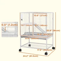 PawHut Rolling Small Animal Cage 34"H Chinchilla Cage for Ferrets, Squirrels w/ Removable Tray, Storage Shelf, Light Grey(m-3)