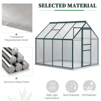 Outsunny 6' x 8' x 6.5' Polycarbonate Greenhouse, Walk-in Green House with Adjustable Roof Vent Galvanized Base Sliding Door Rain Gutter for Outdoor Garden Backyard, Green(m-4)