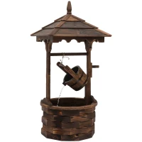 Outsunny Outdoor Waterfall Fountain w/ Pump Natural Wood Wishing Well Garden Decor, 22.5x22.5x47.25(m-8)