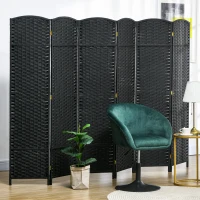 HOMCOM 5.6 Ft Tall Folding Room Divider, 6-panel Portable Privacy Screen, Hand-Woven Partition Wall Divider, Black(m-1)