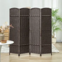 HOMCOM Folding Room Divider Screen 4 Panel 5.6 ' Tall Privacy Screen Freestanding Room Partition for Home Office, Brown(m-7)
