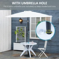 Outsunny Patio Dining Table with Umbrella Hole Round Outdoor Bistro Table for Garden Lawn Backyard, White(m-4)