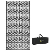 Outsunny Reversible Outdoor Rug Waterproof Plastic Straw RV Rug with Carry Bag, 9' x 18', Black and White Chain(m-11)