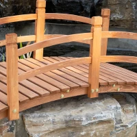 Outsunny 5FT Wooden Garden Bridge Classic Arc Footbridge with Guardrails for Stream Pond Walkway, Orange(m-9)