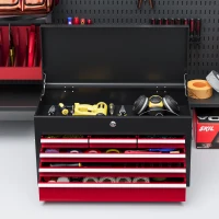 HOMCOM 6 Drawer 24" Portable Tool Box with Top Case, Ball Bearing Slides, Metal Tool Chest for Garage, Household and Warehouse(m-9)