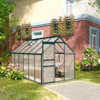 Outsunny 6' x 12' x 6.5' Polycarbonate Greenhouse, Walk-in Green House with Adjustable Roof Vent Galvanized Base Sliding Door Rain Gutter for Outdoor Garden Backyard, Green