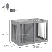 PawHut 31.5" Dog Crate Furniture with Double Doors, for Medium Dogs, Grey(m-3)