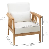 HOMCOM Armchair Upholstered Lounge Chair with Rubber Wood Frame Throw Pillows and Comfortable Cushion, White(m-3)