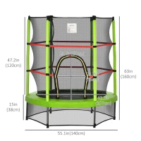 Outsunny 55" Kids Trampoline with Enclosure Net for Indoor/Outdoor, Trampoline for Boys and Girls Age 3-6 Years, Green(m-3)