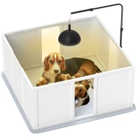 PawHut Whelping Box for Dogs with Retractable Light Stand, Washable Waterproof Pee Pad & Adjustable Door, 39" x 38" x 19"(m-11)