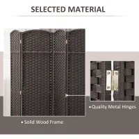 HOMCOM Folding Room Divider Screen 6 Panel 5.6 ' Tall Privacy Screen Freestanding Room Partition for Home Office, Brown(m-6)