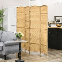 HOMCOM Folding Room Divider Screen 4 Panel 6' Tall Privacy Screen Freestanding Wood Partition for Home Office, Nature Wood(m-7)