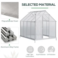 Outsunny 6' x 8' x 6.5' Walk-in Greenhouse, Polycarbonate Greenhouse with Adjustable Roof Vent, Base, Sliding Door, Clear(m-5)