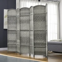 HOMCOM 6 Ft Tall Folding Room Divider, 6 Panel Portable Privacy Screen, Hand-Woven Partition Wall Divider, Mixed Grey(m-8)