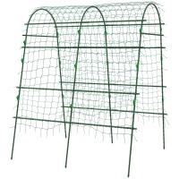 Outsunny Metal Garden Trellis, Arch Trellis for Climbing Plants Outdoor, A-Frame, with Climbing Net, 57" x 66" x 81", Green(m-1)