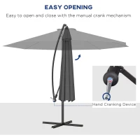 Outsunny 10' Cantilever Tilt Offset Patio Umbrella w/ UV & Water Safe Material & Cross Base (Weight Not Included), Gray(m-4)