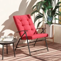 Outsunny Foldable Lounge Chair, Fabric Upholstered Recliner, Outdoor Lounger with Armrest, Metal Frame for Backyard, Red(m-7)
