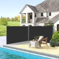 Outsunny 236" x 63" Outdoor Privacy Wall, Double Retractable Side Awning, Patio Screen for Garden, Balcony, Backyard, Black(m-8)