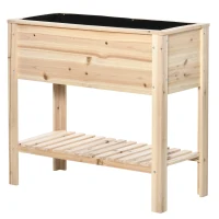 Outsunny Elevated Planter Box with Storage Shelf for Flowers, Vegetables, and Herbs, 36" x 16" x 32", Natural(m-11)