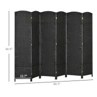 HOMCOM Folding Room Divider Screen 6 Panel 5.6 ' Tall Privacy Screen Freestanding Room Partition for Home Office, Black(m-3)