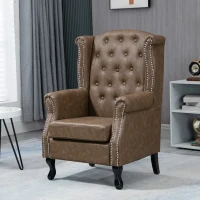 HOMCOM Tufted Lounge Chair, Upholstered Chesterfield-style Armchair with Solid Wood Legs and Nail Head Trim, Brown(m-8)