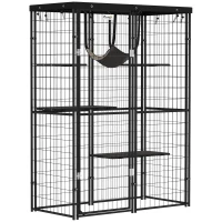 PawHut Metal Cat Cage with Waterproof Cover, 4 Platforms, Hammock, Washable Cushions for 1-3 Kittens, 46.5" x 22" x 62", Black(m-11)