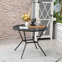 Outsunny 35" Round Patio Dining Table Steel Outside Table with Mesh Tabletop for Garden Backyard Poolside, Black(m-8)