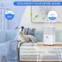 HOMCOM 1260 sq.Ft Portable Quiet Dehumidifier for Home Laundry Room Bedroom Basement, 21pt Electric Moisture Air De-Humidifier with 3 Modes(m-4)