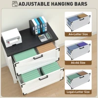 HOMCOM 2 Drawer Filing Cabinet, Farmhouse Office Storage Cabinet with Adjustable Hanging Bars for Letter, A4, Legal Size, White(m-6)