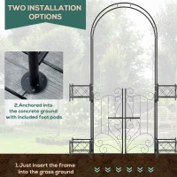 Outsunny 7.1FT Metal Garden Arch with Gate and 4 Planter Boxes, Garden Arbor Trellis for Climbing Plants, Outdoor Wedding, Decoration, Bridal Party, Black(m-7)
